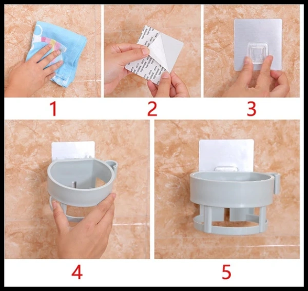 Plastic Self Adhesive Hair Dryer Holder Bathroom Wall Storage Shelf Organizer Stand, (Multi Color) - 1 Pc 